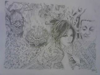 Jonathan Russell: 'giesha', 2012 Pencil Drawing, Beauty.  yeah i have tattood              ...