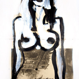 Neal Turner: 'Sarah M', 2011 Ink Painting, nudes. Artist Description: Size: 12 3/ 4 by 19 7/ 8 inches. Signed N. Turner lower right front, signed et dated 1913 and 2011 on the reverse, title on reverse. Indian Ink, acrylic and graphite on 200 gram paper from an auction catalogue titled aEURoeCatalogue des Tableaux Anciens, Objets daEURtmArt ...