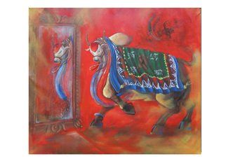 Tushar Jadhav: 'Reflection', 2016 Acrylic Painting, Animals.  bull ...