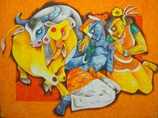 Uttam Manna: 'love of indigenous 2', 2022 Acrylic Painting, Animals. culture of west bengal indigenous traditions...