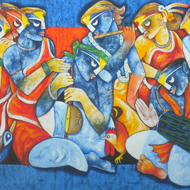 Uttam Manna: 'tribal music band', 2023 Acrylic Painting, Music. Artist Description: Culture of Indian West Bengal Tribal. This is Tribal music Band...