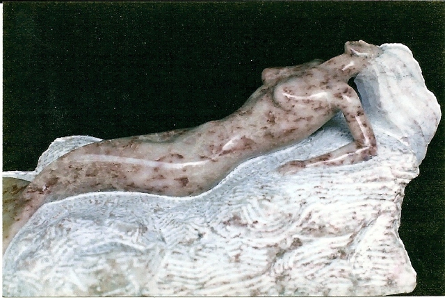 Artist Depasquale Sculptures. 'Reclining Mermaid' Artwork Image, Created in 1994, Original Sculpture Limestone. #art #artist
