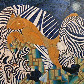 Marcus Thomas: 'The zebras ate my new right shoe', 2010 Acrylic Painting, Animals. Artist Description:  colorful, cubism, abstract, animals, horses, zebras, exotic, large scale, painting, ...