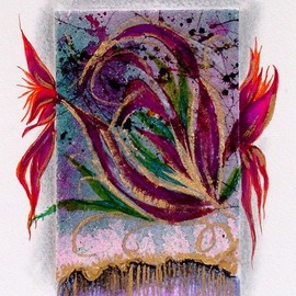 Valda Fitzpatrick: 'abstract floral design', 2019 Mixed Media, Abstract. Artist Description: I start my designs by making my own pulp, which I form into hand made paper sheets.  The sheets are than adhered on heavy watercolor paper, followed by various one of a kind designs.  The 5x7 inch peaces are also great for groupings to enhance your decor.  Each ...