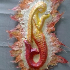 Valda Fitzpatrick: 'mermaid', 2022 Mixed Media, Abstract. Artist Description: To the mermaid , I invented my own hand made paper, adding silk and other materials to give it strength. ...