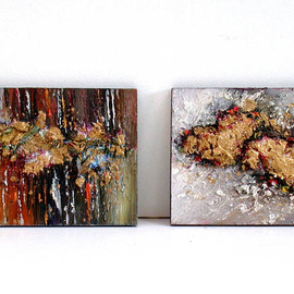 Valda Fitzpatrick: 'under the ocean', 2019 Oil Painting, Impressionism. Artist Description: Artwork Description These miniature abstract oil paintings are 3x4 inch size each.  They are great for groupings in small size areas.  They might look small , but when displayed, look very eye catching.  the paintings are textured with different sculpted shapes, that I designed , adding touches of gold.  Fine ...