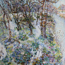 Valentina  Lusenkova: 'Primroses', 2009 Oil Painting, Impressionism. Artist Description:  Primroses first flowers , Spring, the beginning of spring ...