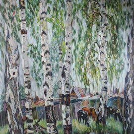 Valentina  Lusenkova: 'among the birches', 2008 Oil Painting, Landscape. Artist Description:   rustic motive , birch forest, autumn, ...