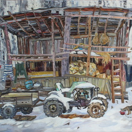 Valentina  Lusenkova: 'iron friend ', 2008 Oil Painting, Landscape. Artist Description:  Siberia , Winter, Siberian yard  ...