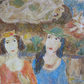 Yevmenenko Valentina: 'Girls', 2010 Oil Painting, Figurative. Artist Description:        Paper, oil, 61o84. 2010       ...
