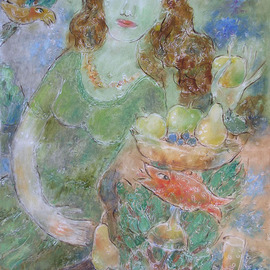 Yevmenenko Valentina: 'The lady in the green', 2010 Oil Painting, Figurative. Artist Description:            Paper, oil, 61o84. 2010           ...
