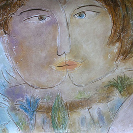 Yevmenenko Valentina: ' Kiss', 2011 Oil Painting, Figurative. Artist Description:             Paper, oil, 30o51. 2011            ...