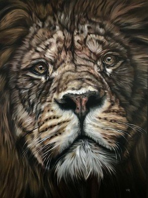 Valentina Andrees: 'dignified', 2020 Oil Painting, Animals. portrait of a lion...