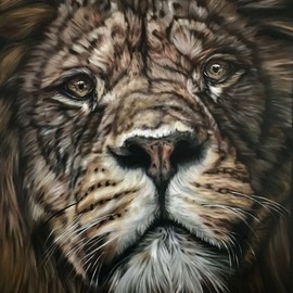 Valentina Andrees: 'dignified', 2020 Oil Painting, Animals. Artist Description: portrait of a lion...
