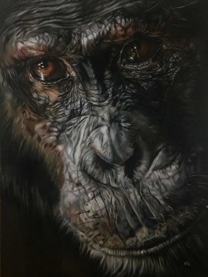 Valentina Andrees: 'lovingly', 2020 Oil Painting, Animals. portrait of a Chimpanzee...