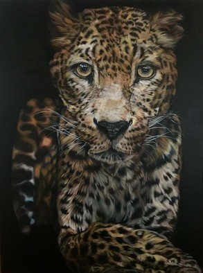 Valentina Andrees: 'my leo', 2020 Oil Painting, Animals. portrait of a Leopard ...