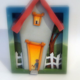 Valerie Walsh: 'Happy Home', 2009 Mixed Media, Children. Artist Description:  One of my signature dimensional layered paintings made form wood and resin. ...