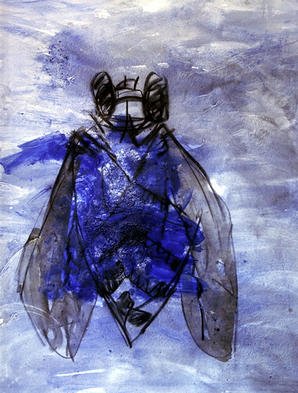 B Van Der Heide: 'Blue Insect', 1997 Mixed Media, Animals. This is a painting in the Insect series. It is painted on canvas with acrylic paint, charcoal and coffee grinds....