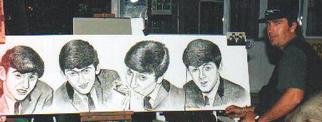 Giovan Beck: 'Beatles', 1999 Charcoal Drawing, Portrait. Charcoal on hard board.Beatles, for >club Faliraki. ...