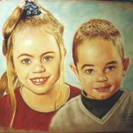 Giovan Beck: 'Xavira with her brother', 2000 Pastel, Children. Artist Description: Soft pastel on paper....