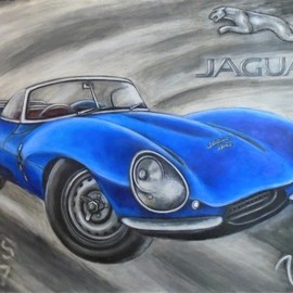 Varvara Vitkovska: 'jaguar xkss 1957', 2020 Acrylic Painting, Automotive. Artist Description: Jaguar is a great iconic car.  The Jaguar XKSS roadster was produced in 1957.  A total of 25 copies were produced, but during a fire nine of them burned down, so only 16 cars were released. ...