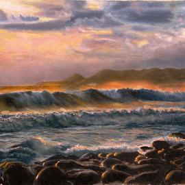 Vasily Zolottsev: 'Noice of a surf', 2007 Oil Painting, Marine. Artist Description:  The Black Sea at Tuapse in Russia. ...