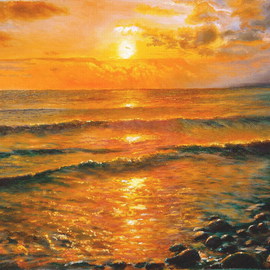 Vasily Zolottsev: 'On a sunset A glow', 2007 Oil Painting, Marine. Artist Description:  The Black Sea at Tuapse in Russia. ...