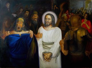 Vasily Zolottsev: 'You have told', 2009 Oil Painting, Religious.  In this picture the culmination moment of the trial over Jesus Christ at highpriest Kaiafa has been impressed. In the center of the composition we see Christ, an ex- highprist Anna, gripped Christ by his rough hand, and Kaiafa, tearing his clothes. After some sterile interrogations His prosecutors finally confused...