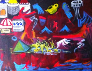 Vanessa Bernal: 'Las Vegas', 2008 Acrylic Painting, Representational.  Abstract Expressionism, Expressionist, Abstract, Modern Art, Modern, Fine Artred, yellow, orange, black, las vegas, mixed media, maroon, fantasy, illustrative, iilustration, acrylic, gambling, sin city, white, green, bright colors, vivid art                ...