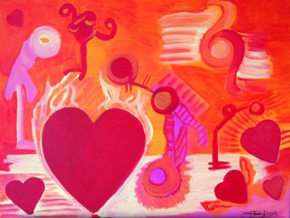 Vanessa Bernal: 'Love is in the air', 2010 Mixed Media, Love.  Abstract Expressionism, Expressionist, Abstract, Modern Art, Modern, Fine Artred, yellow, orange, pink, love, mixed media, hearts, fantasy, illustrative, iilustration, wash,            ...