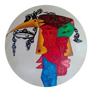 Ved Prakash Bhardwaj: 'Plate 1', 2016 Other, Abstract Figurative.  I have a deep interest to explore different mediums on different surface. Recently i started working on fibre plates. The size is small 9X9 inches but its gives me a comfortable feeling to create something different by acrylic and ink on that. I try to explore different moods and relationship...