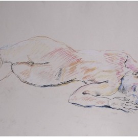 Velemir Pankratov: 'lune', 2014 Pastel Drawing, Floral. Artist Description: reclining girl...