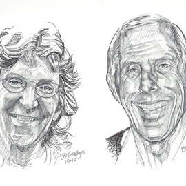 Evelyn O. Bridges Artwork Phil and Sandy, 2012 Pen Drawing, Portrait