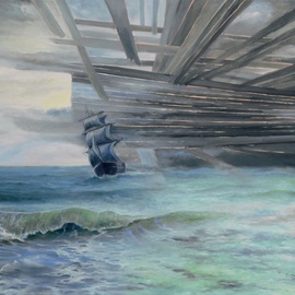 Sergey Lutsenko: 'Destroying Barriers', 2016 Oil Painting, Seascape. Artist Description: Destroying Barriers.  This painting is demonstrating how a person can break the limits of the impossible reaching unthinkable heights by destroying the grey walls of the comfort zone he has been confined in. ...