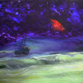 Sergey Lutsenko: 'Ghost', 2016 Oil Painting, Surrealism. Artist Description: Ghost.  This painting is made in the style of fusion.  It comprises of heavy and deep violet color which is softened by malachite green shades.  There is no clutter of objects or variety of colors.  Many hours were spent in search of the correct shade of raspberry red, ...