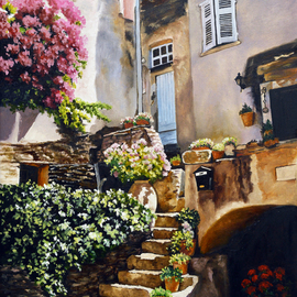 Sergey Lutsenko: 'Patio in Corsica', 2016 Oil Painting, Cityscape. 