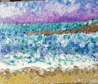 Valerie Leri: 'ocean and jetty', 2017 Acrylic Painting, Beach. Original painting with distressed wood frame. ...