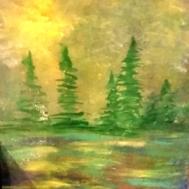Valerie Leri: 'pond at dawn', 2016 Acrylic Painting, Landscape. Artist Description: Original painting with silver wood plein air frame. ...