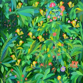 Mimi Revencu: 'Forest Man', 2013 Acrylic Painting, Landscape. Artist Description:  art, contemporaryart, Acrylic, artwork, Forest, bird, ArtCollector, temptation, artforsale, mimirevencu, mirabilism, artmogallery, artmo, magicforest...