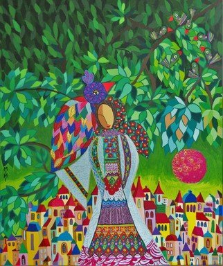 Mimi Revencu: 'farewell', 2013 Acrylic Painting, Landscape.  landscape  bird  tree  forest  story  folk  city  women  figurative  mirabilism...