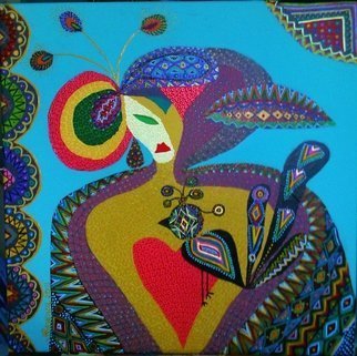 Mimi Revencu: 'the bird', 2011 Acrylic Painting, Abstract Figurative.  mirabilism mimirevencu artgallery bird lady folk artcollector artmo artmogallery glarify galerieonline...