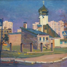 Victor Onyshchenko: 'church in kiev', 2013 Oil Painting, Cityscape. Artist Description: Landscape with church on streets of Kiev. ...