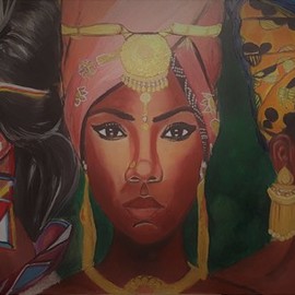 Victoriya Cherkaska: 'african queens', 2018 Acrylic Painting, Culture. Artist Description: Inspiration for creating the artwork was African culture, traditional african accessories, beauty of african women. Artwork Medium is acrylic paints on wood panel. Such combination could show bright colors, warmth of this artwork. ...