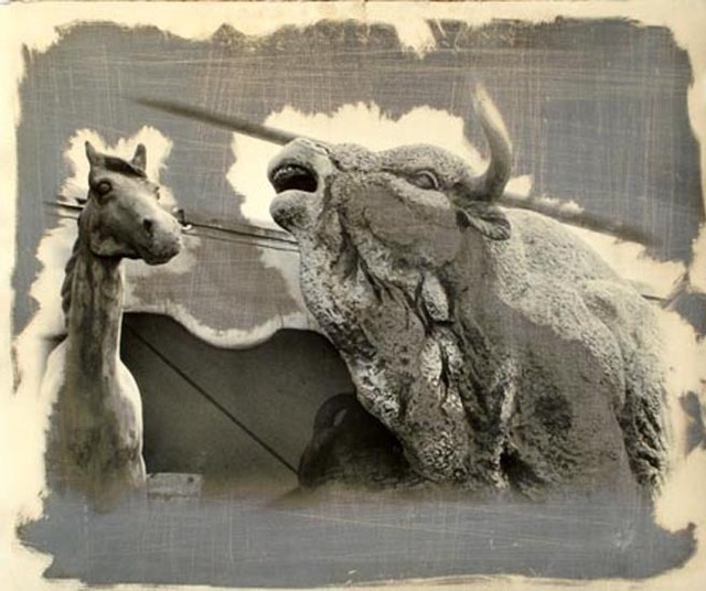 Artist Vincenzo Montella. 'Buffalo And Horse' Artwork Image, Created in 2007, Original Sculpture Aluminum. #art #artist