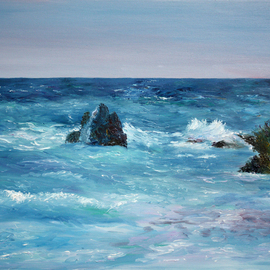 Vladimir Volosov: 'at the shores of bermuda', 2018 Oil Painting, Marine. Artist Description:      This artwork is an original unique terxtured oil painting on canvas on a wooden frame, painted using a palette knife. Original artistaEURtms style aEUR