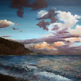 Vladimir Volosov: 'evening on the ocean', 2018 Oil Painting, Marine. Artist Description: This is an original unique textured oil painting on stretched canvas. Original Artist Style aEUR