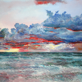 Vladimir Volosov: 'evening on the ocean', 2014 Oil Painting, Marine. Artist Description: The author s style is lyrical realism impressionism.  It is Textured and multilayered painting.  Made with Oil on canvas.  There is no doubt that visual art is a powerful medium.  It has the ability to inspire and to move us deeply For me, the process of creating a ...