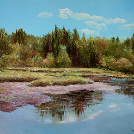 Vladimir Volosov: 'forest lake', 2022 Oil Painting, Landscape. Artist Description: When I create my piece, I wish to convey the emotions I feel for the scene or objects to the viewer.  I want the viewer to be an active participant in my joy, melancholy, humor, nostalgia.  To me, the process of creating a work is transcendental I am ...