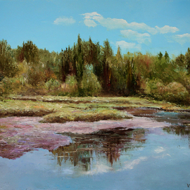 Vladimir Volosov: 'forest lake', 2022 Oil Painting, Impressionism. Artist Description: Volosov Vladimir is an experienced Russian painter based in Boston.  After an accomplished career at the forefront of modern physics - as a PhD scientist and professor, he turned to visual arts after years of strenuous study of the earth s fragility, which led to his realisation of the ...