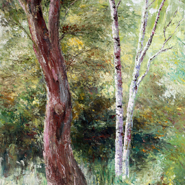 Vladimir Volosov: 'in summer forest', 2006 Oil Painting, Impressionism. Artist Description: Original artwork is an unique textured oil painting on  Nanvas stretched on a wooden frame.  Palette knife.  Original Artist Style aEUR